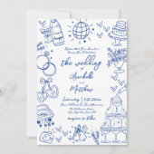 Handgezeichnete blaue wunderliche Hochzeit Einladung (Vorderseite)