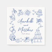 Handgezeichnete blaue wunderliche Hochzeit Serviette (Vorderseite)