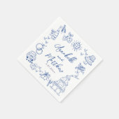 Handgezeichnete blaue wunderliche Hochzeit Serviette (Ecke)