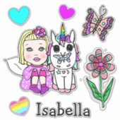 Handgezeichnete Blonde Fairy, Einhorn und Name Aufkleber (Vorderseite)