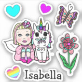 Handgezeichnete Blonde Fairy, Einhorn und Name Aufkleber (Vorderseite)