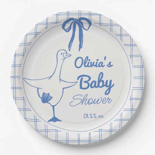 Handgezeichnete Blue Albern Gose Ribbon Babydusche Pappteller (Vorderseite)