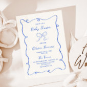Handgezeichnete Blue Bow Baby Dusche Einladung