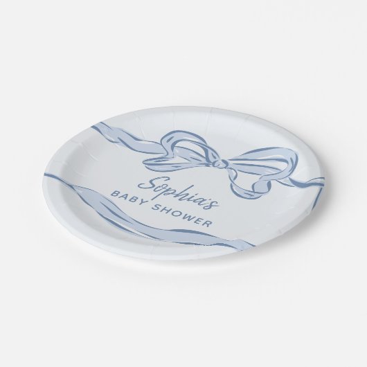 Handgezeichnete Blue Bow Boy Baby Dusche Pappteller (Schrägansicht)