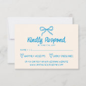 Handgezeichnete Blue Retro Bow Moderne Hochzeit RSVP Karte (Vorderseite)