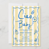 Handgezeichnete Blue Yellow Ciao Baby Dusche Einladung (Vorderseite)