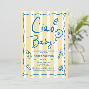 Handgezeichnete Blue Yellow Ciao Baby Dusche Einladung