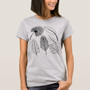 Handgezeichnete Blume Doodles Schwarz-Weiß-Pflanze T-Shirt