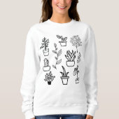 Handgezeichnete Blume Doodles Schwarzweiß-Pflanze Sweatshirt (Vorderseite)