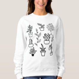 Handgezeichnete Blume Doodles Schwarzweiß-Pflanze Sweatshirt