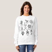 Handgezeichnete Blume Doodles Schwarzweiß-Pflanze Sweatshirt (Vorne ganz)