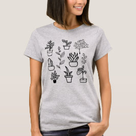 Handgezeichnete Blume Doodles Schwarzweiß-Pflanze T-Shirt