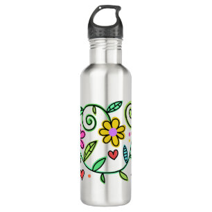 Handgezeichnete Blume farbenfroh, blumenreich Edelstahlflasche
