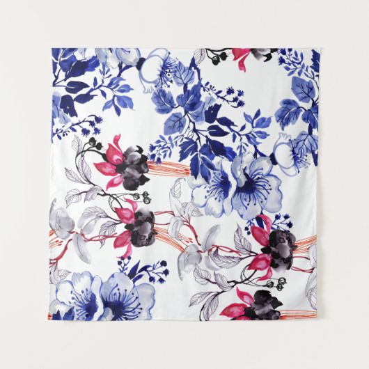 Handgezeichnete Blume: Farbige Wasserfarbe Wandteppich (Vorderseite)