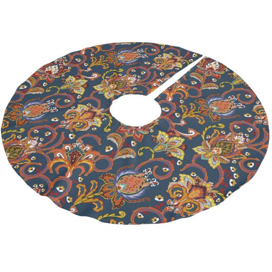 Handgezeichnete Blume: farbiges Marinemuster Polyester Weihnachtsbaumdecke (Schrägansicht)