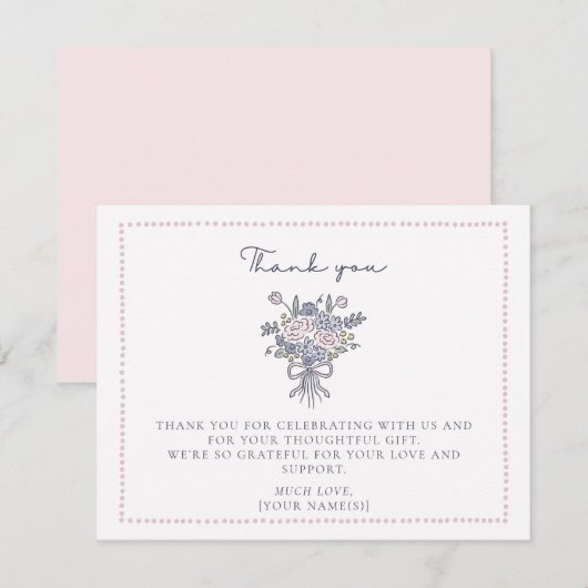 Handgezeichnete Blume, gepunkteter Rahmen Danke Ka Einladung (Vorne/Hinten)