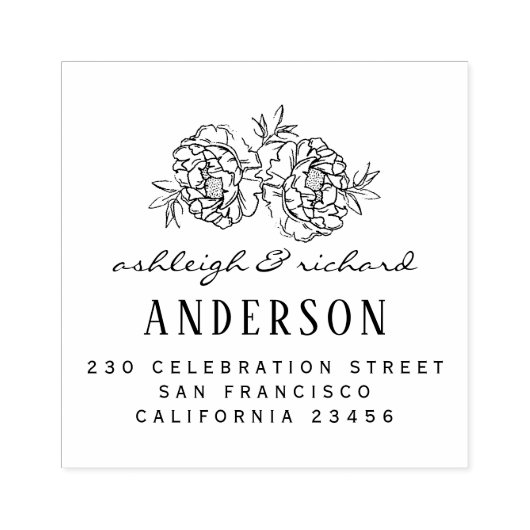 Handgezeichnete Blume Hochzeitsnamen und Rücksende Gummistempel (Prägung)