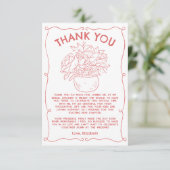 Handgezeichnete Blume Korallenrot drucken Dankesch Einladung (Stehend Vorderseite)