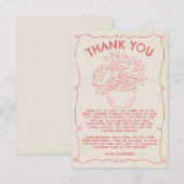 Handgezeichnete Blume Korallenrot drucken Dankesch Einladung (Vorne/Hinten)