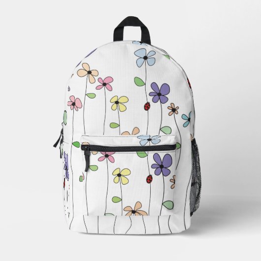 Handgezeichnete Blume & Ladybug Bedruckter Rucksack (Vorderseite)