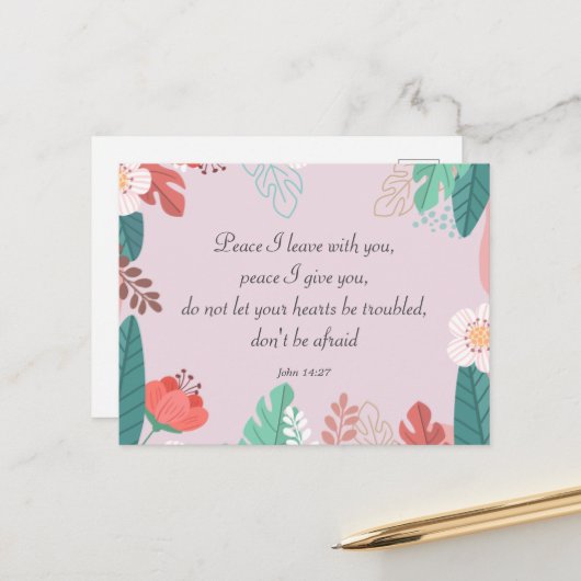 Handgezeichnete Blume mit John 14:27 Bible Verse Postkarte (Vorderseite/Rückseite Beispiel)