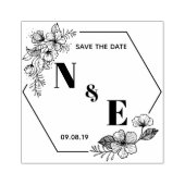 Handgezeichnete Blume mit Monogramm Hexagon Gummistempel (Prägung)