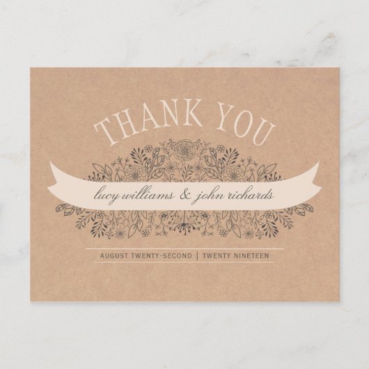 Handgezeichnete Blume | Rustikaler Blumendanke Postkarte (Vorderseite)