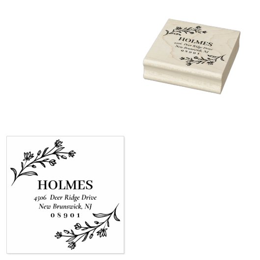 Handgezeichnete Blume Sprigs Name und Anschrift Gummistempel (Stempel)