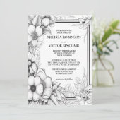 Handgezeichnete Blume und Einladung zur Hochzeitsf (Stehend Vorderseite)