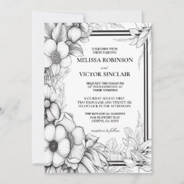 Handgezeichnete Blume und Einladung zur Hochzeitsf