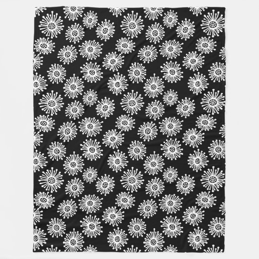 Handgezeichnete Blume - Weiß auf Schwarz Fleecedecke (Vorderseite)