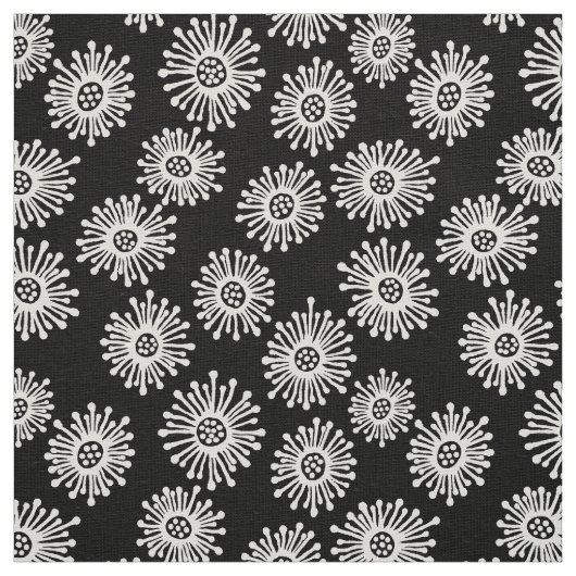 Handgezeichnete Blume - Weiß auf Schwarz Stoff (Muster)