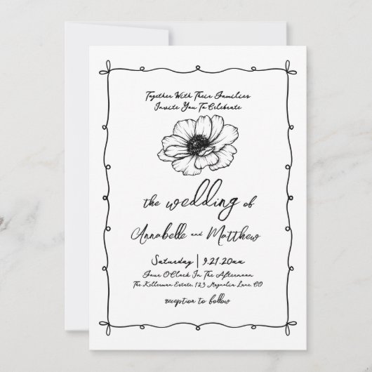 Handgezeichnete Blume Whimsical Wedding Einladung (Vorderseite)