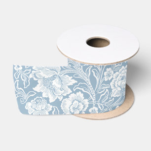 Handgezeichnete Blumen, Blau Grau Weiße Botanische Satinband