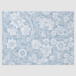 Handgezeichnete Blumen, Blau Grau Weiße Botanische Seidenpapier