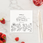 Handgezeichnete Blumen Elegante Modernes Brautpart Serviette (Beispiel)