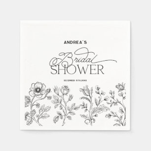 Handgezeichnete Blumen Elegante Modernes Brautpart Serviette