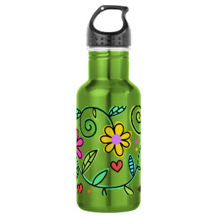 Handgezeichnete Blumen Farbige Blumen  Edelstahlflasche