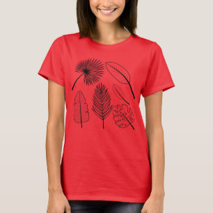 Handgezeichnete Blumen Kritzeleien Rot Schwarz Pfl T-Shirt