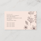 Handgezeichnete Blumendoodle Doula Aqua Birth Coac Visitenkarte (Rückseite)