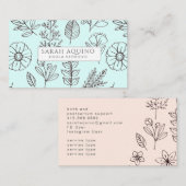 Handgezeichnete Blumendoodle Doula Aqua Birth Coac Visitenkarte (Vorne/Hinten)