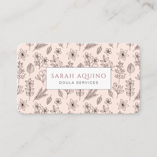 Handgezeichnete Blumendoodle Doula Birth Services Visitenkarte (Vorderseite)