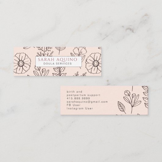 Handgezeichnete Blumenpfirsich Doula Birth Service Mini Visitenkarte (Vorne/Hinten)