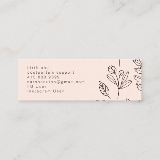 Handgezeichnete Blumenpfirsich Doula Birth Service Mini Visitenkarte (Rückseite)