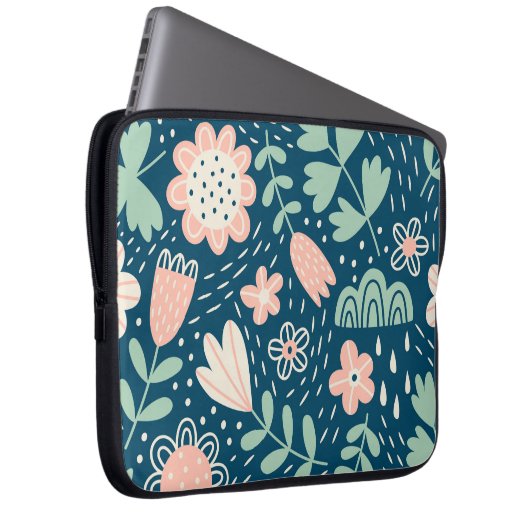 Handgezeichnete, blumenstilische Stoffe. Nahtmuste Laptopschutzhülle (Vorne Rechts)