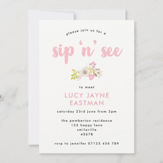 Handgezeichnete Blumenstrauß Sip und Siehe Einladu Einladung (Vorderseite)