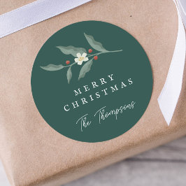 Handgezeichnete Blumenwein-Weihnachtsmarke Runder Aufkleber