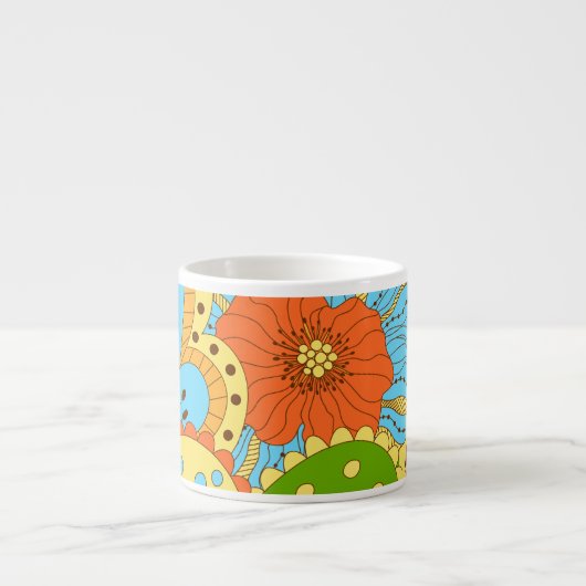 Handgezeichnete Blüte: farbenfroh, nahtlos Espressotasse (Vorderseite)