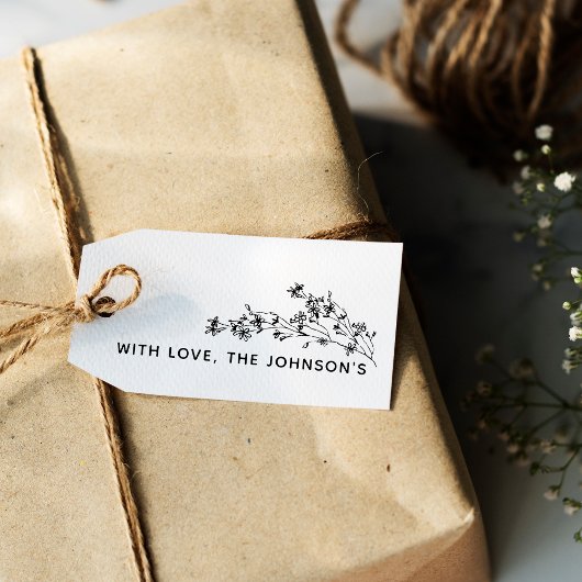 Handgezeichnete Blüte mit Familienname der Liebe Gummistempel