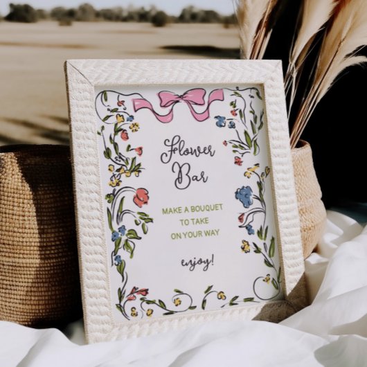 Handgezeichnete Blütenbow Brautparty Blume Bar Poster